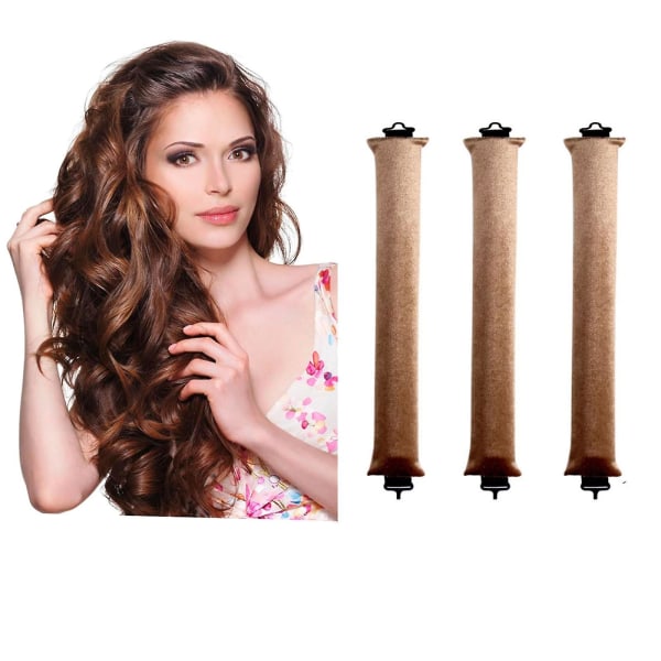 3 stk/sæt Heatless Hair Curler, Overnight Heatless Curls Blowout Rods Pandebånd（Khaki）
