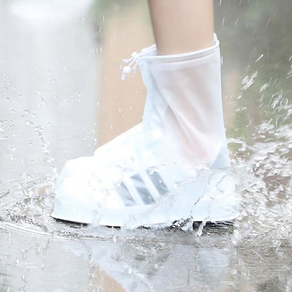 Uudelleenkäytettävä vedenpitävä luistamaton, kulutusta kestävä vetoketjullinen kengänsuoja Cover (M, valkoinen)