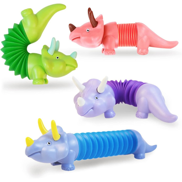 Pop Tubes Fidget Pop Tubes Fidget Tubes För Ångestlindring Leksaker Stressavlastande Leksaker Sinnesleksaker För Barn Och Vuxna (Triceratops)