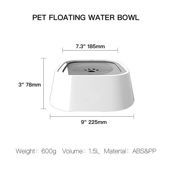 No-Spill Dog Water Bowl Roisketiivis muotoilu puhtaille lattioille (valkoinen)