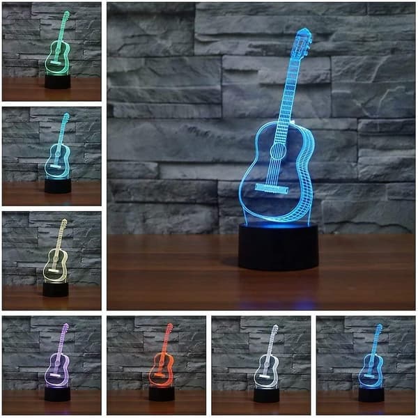 3D Illusion Nattlampa Gitarr Flerfärgad Touch Switch USB-driven LED Skrivbordslampa