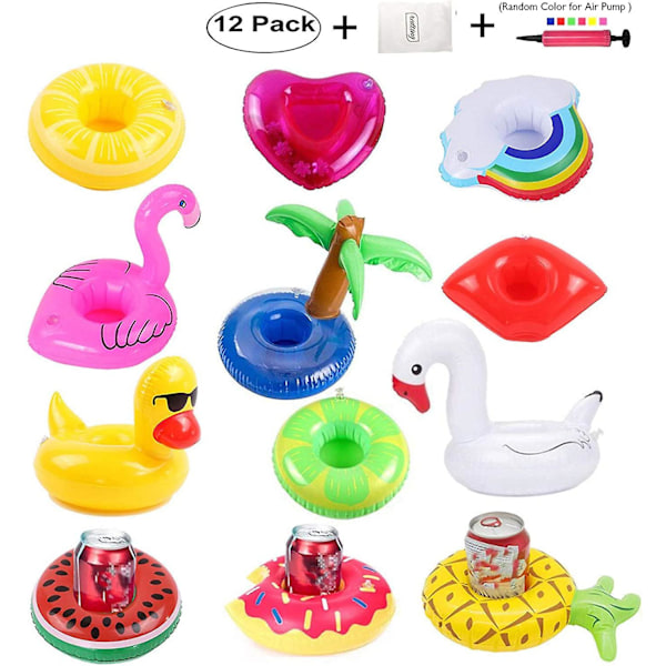 12-pack Uppblåsbara Dryckeshållare + 1 Uppblåsbar Nål + 1 Förvaringsväska - Dryckesflottar Uppblåsbara Koppsunderlägg för Barnleksaker och Poolparty (12-pack)