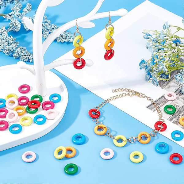 100 st Donut-formade Träpärlor i Blandade Färger Runda Cirkelringar Träpärlor Lösa Pärlor för Makramé, DIY Träringar Smycken och Kopplingar Smyckestillverkning,
