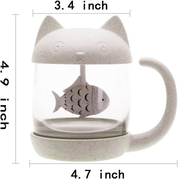 Söt Katt Glas Kopp Te Mugg Med Fisk Te Sil Infuser Filter