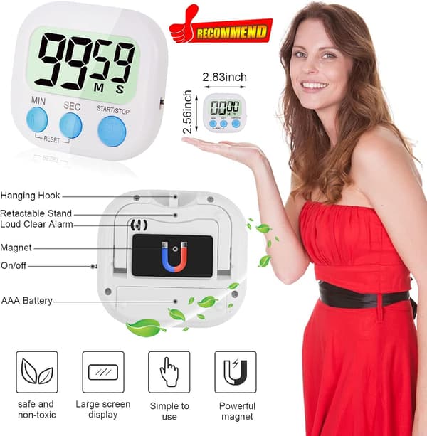 4-i-1 Multifunktionel Elektronisk Timer, Læringsstyring, Velegnet til Køkken, Studie, Arbejde, Træning (ekskl. batteri)