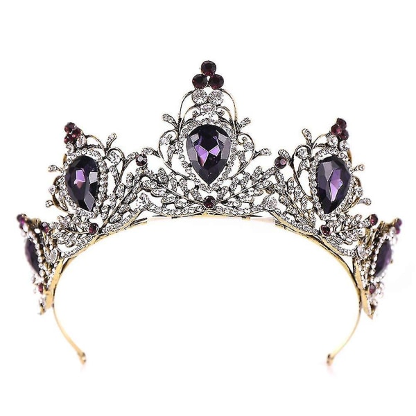 Luksus lilla krystall krone barokk krone Rhinestone tiara og krone brude krone