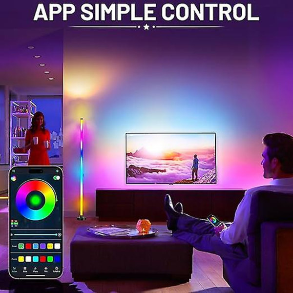 LED-golvlampa vardagsrum 120 cm hörnlampa RGB färgväxlande golvlampa dimbar med fjärrkontroll och app, musiksynkronisering, timerfunktion, DIY Mo
