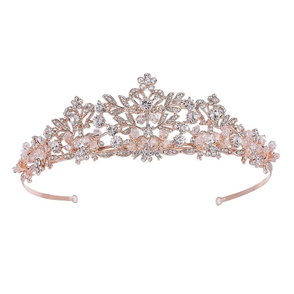 GHYT Roséguld Bröllop Tiara för Kvinnor och Flickor - Tävling Tiara Hårband, Strass Brudkrona för Brudar Roséguld