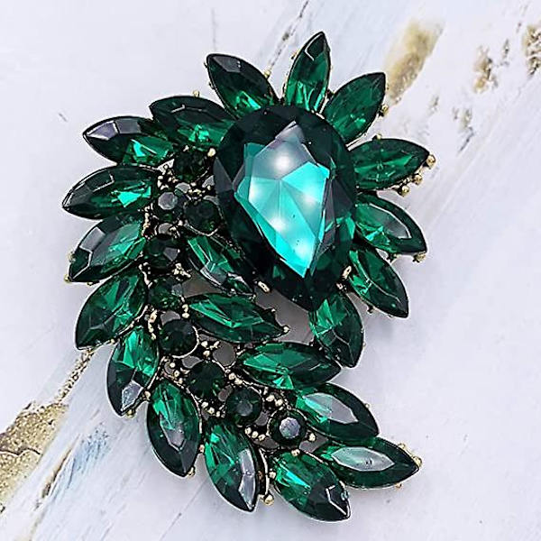 Olivolja spetsig strass röd blad kläder brosch smycken retro grön