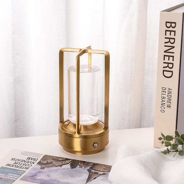 Lumison Crystal Lantern Bordlampe, lumison Krystallampe, bærbar Metal Bordlampe, 3 farver Genopladelig Led Lampe - Snngv（Guld）