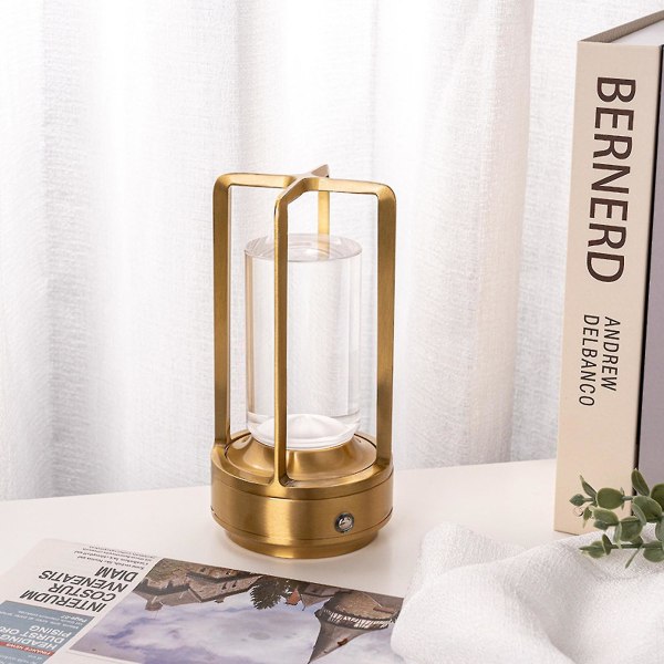 Lumison Crystal Lantern Bordlampe, lumison krystalllampe, bærbar metallbordlampe, 3 farger oppladbar trådløs LED-lampe - Snngv (gull)