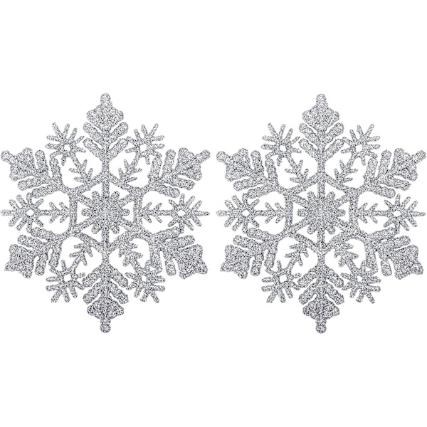 Plastjulkulor med glittrande snöflingor, julgransdekorationer (4''/10cm, silver)