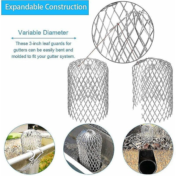 Fleksibelt aluminiums tagrender diameter 8 cm gitternet stop blad crapaudine si, bladgitter tagrenderdæksel til beskyttelse af tagrender mod blade tag