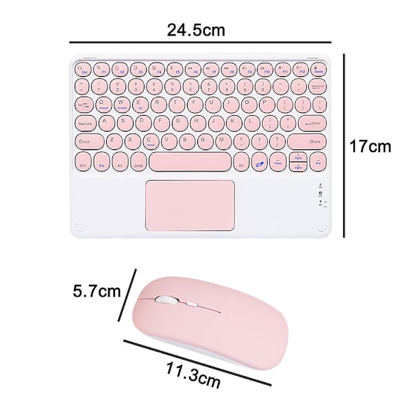 Retro Rund Tablet Bluetooth Tangentbord Mus Set-rosa