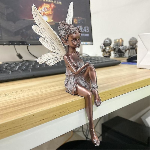 Th Utomhus Trädgård Fairy Staty Figurine Resin Sittande Pixie Elf Ornament Hem Hylla Dekor (1 st, Svart)