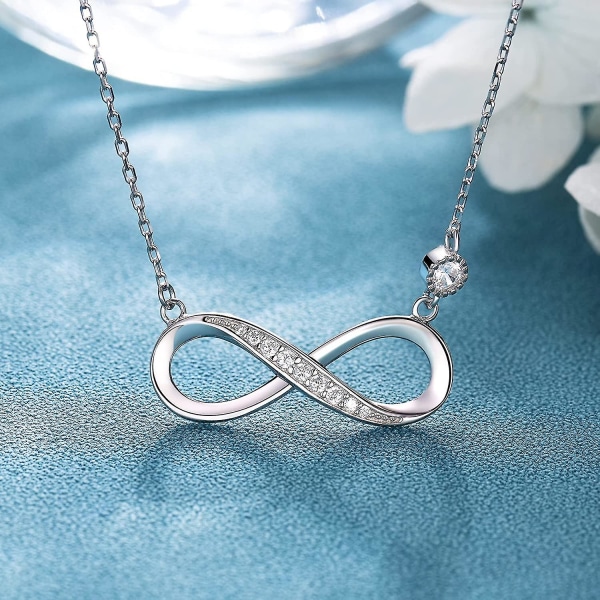 Infinity Halsband 925 Sterling Silver Halsband Kärlekshänge Vitguldpläterad Diamant Kvinnor Halsband Mors Dag Present För Kvinnor Flickor - -