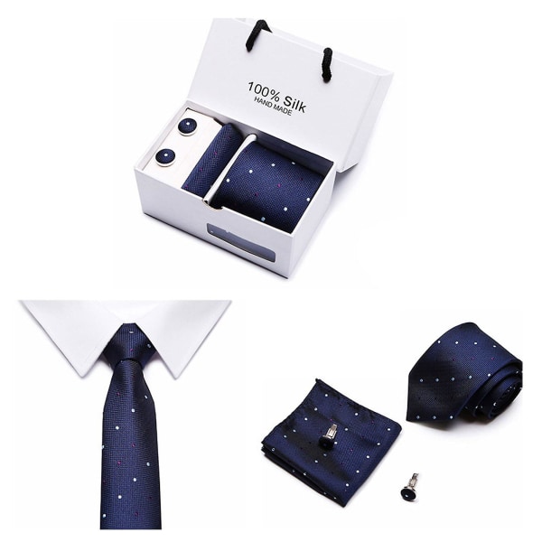 Slips til mænd sæt med firkantet manchetknap og slipseklips til bryllup og forretning（29）