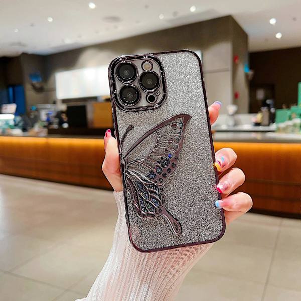 Mobiltelefonskal 3D flytande sand fjäril iPhone14 Pro max gradient blixtpulver elektropläterad skyddande skal - A30121A
