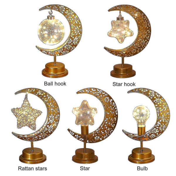 Eid Mubarak trænatlys Led Moon Star Ramadan Mu Islam dekorationer（Moon ball krog stil）