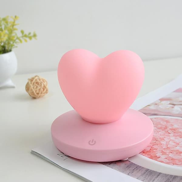 Led berøring kontroll nattlys hjerteformet (rosa)