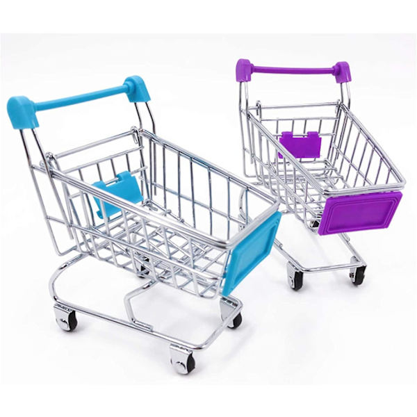 2 st Mini Varukorg Supermarknads Handvagn Shopping Utility Cart Mode Lagring Leksak (blå och lila)