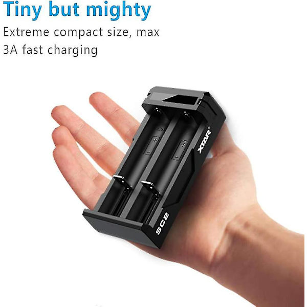 Professionell och snabb Li-ion-batteriladdare, djup och 0v-reaktivering, för 18650 22650 26650 21700 25500, svart, 53 X 105 X 27mm
