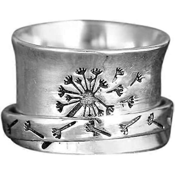 Snurrring Anti-ångest Ring för Kvinnor Män, Maskros Fidget Blomma Snurrande Herrringar Silver Vintage Blomma Söt Mode Snygg Ringar