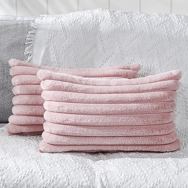 Kudde och kuddfodral set om 2 dekorativa kuddfodral Faux Fur Plysch Fuzzy Stripe Mjuka örngott för soffa Soffa Sovrum 50 X 50cm