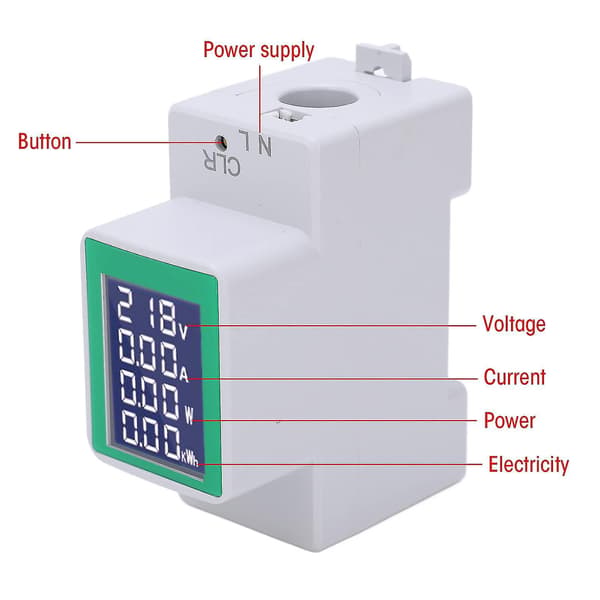 Pzem-008 LCD Digital Display Amperemeter Voltmeter Multifunktionel Skinnemontering Wattmeter Display Spænding/strøm/effekt/elektricitet Ac 50-300v