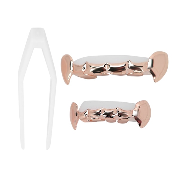 Hip Hop Falska Tänder Set Återanvändbara Oföränderliga Koppar Halloween Festival Tänder Dekoration Brace（Rose Gold）