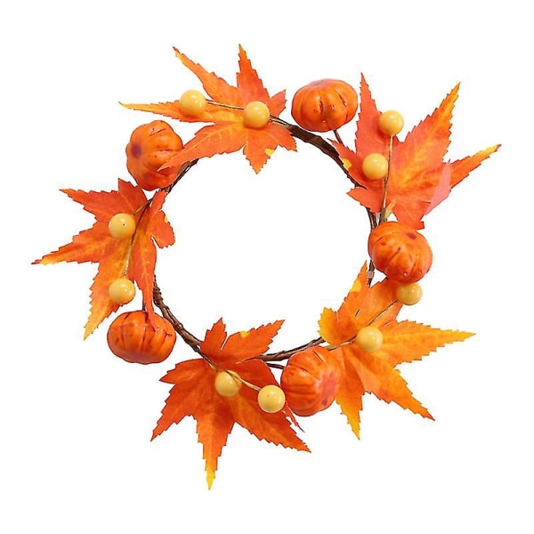 6 stk Halloween julekrans Thanksgiving Orange ahornblade med små græskar blomsterbøjle til hoveddørsindretning (standard)