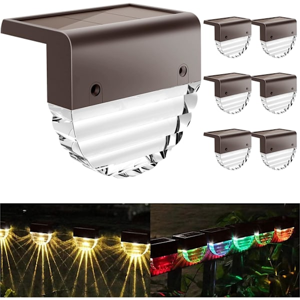 6-pack Solcellslampor för Utomhus, Solcellsbelysning för Staket, Trappor, Vattentät LED för Utomhus Patio, Trappor, Trädgård, Bakgård, Dekoration, Varmvit + Färg