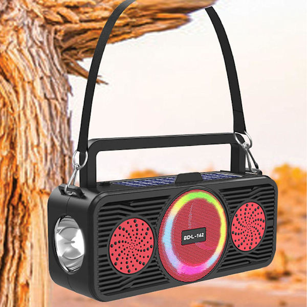 Solär Bärbar Bluetooth-högtalare, Trådlösa Högtalare Med Boomande Bas, FM-radio, LED Färgglada Ljus, Högtalare För Hem, Utomhus, Fest, Camping, Resor