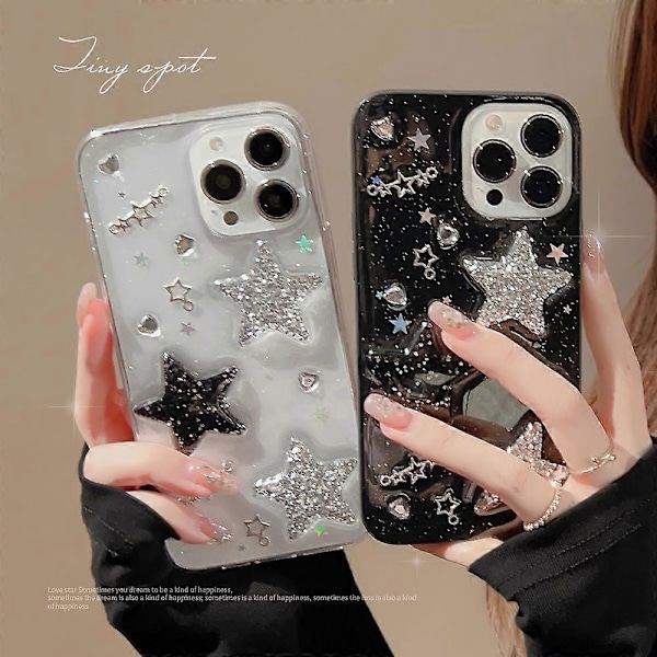 iPhone 13 Pro Max-fodral Bling Stars 3D Hjärtan Diamant Glittrande Stjärna Glitter Y2K Spark Lyxig Flickig Estetisk Personlig Design för Kvinnor