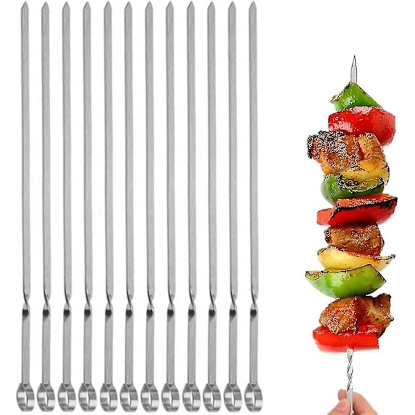 12 st Kabobspett, Platta Metallgrillspett 35,5 cm Långa Rostfria Stålpinnar Återanvändbara Grillspettset