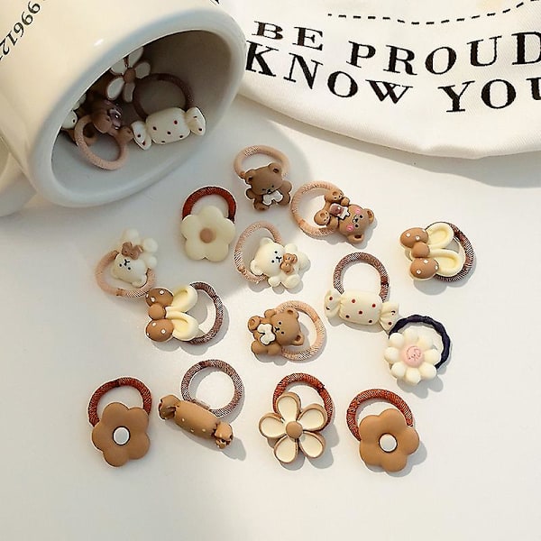 20 stk/sett Baby Girls Søte Tegneserie Blomst Sløyfe Scrunchies Gummibånd Barn Elastiske Hårbånd Barn Hårtilbehør Bjørn Blomst