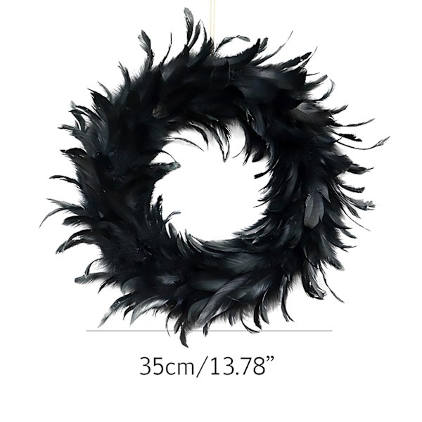 Halloween Svart Fjäder Blomkrans Vägg Dörr Hängande Festival Fest Dekor