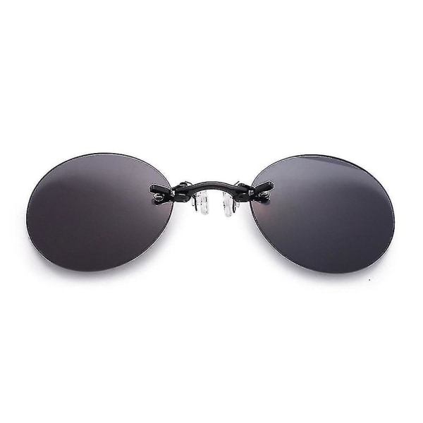 Matrix Morpheus Retro Mænd Rund Clip On Nose Briller Solbriller Briller (sort og grå linse)