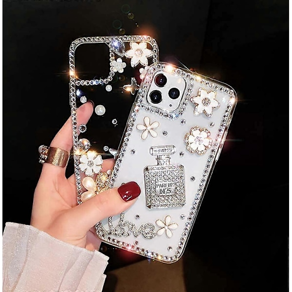 iPhone 13 Pro Max Skal Diamantfodral för Kvinna, 3D Glitter Glimmande Bling Fodral Lyxig Glansig Kristall Rhinestone Diamant Stötfångare Klar