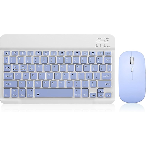 Bluetooth Tangentbord och Mus Combo Uppladdningsbart Portabelt Trådlöst Tangentbord Mus Set För iPad Tablet Windows (10 Tum Lila)