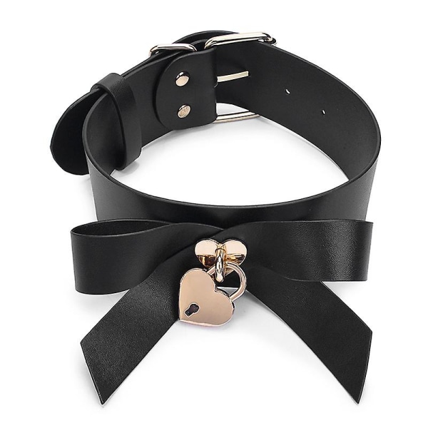 Genuine Leather with Microfiber Bejeweled Heart Stud Collar in Black for couple