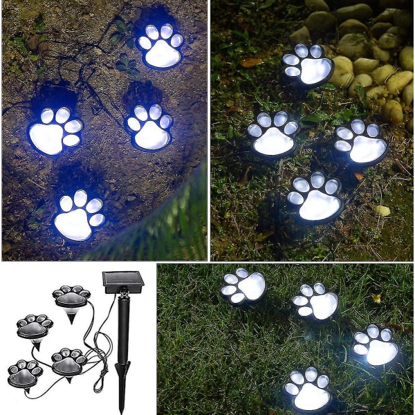 Solar Paw Print Lights, Solar Lights Outdoor Dog Paw Lights (set med 4), katt Valp Djur Trädgårdslampa