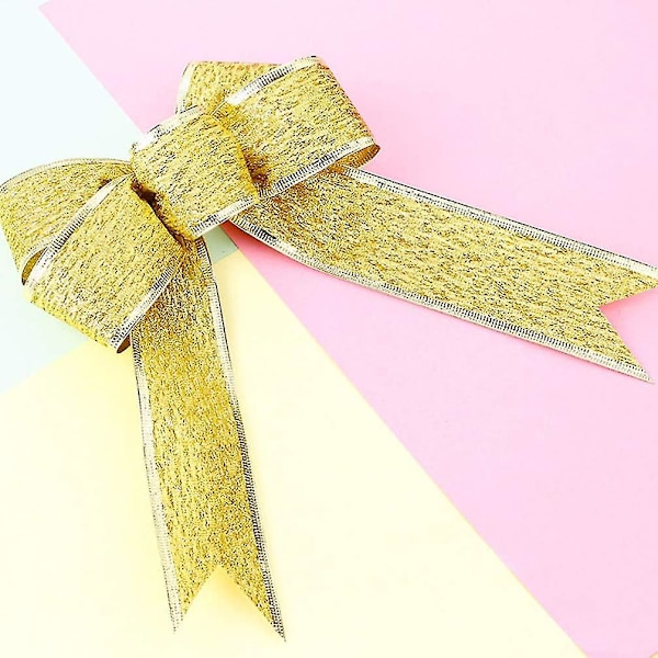 10 st julbågar med glittrande tygknutor, dekorationer för julgran, gåvor, dekorationer - guld