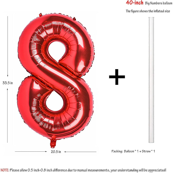 40 Tums Röda Stora Siffror 0-9 Födelsedagsfest Dekorationer Heliumfolie Mylar Stor Siffra Ballong Digital 8