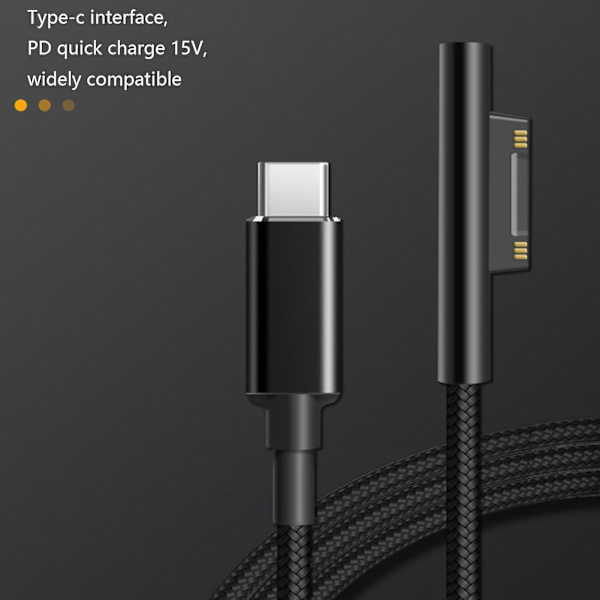 Laddningskabel Säker Snabbladdning 1,8 m 102 W 15 V 4 A Pd Typ-c Laddningssladd För Microsoft Surface Pro 6/5/3/4 - Snngv