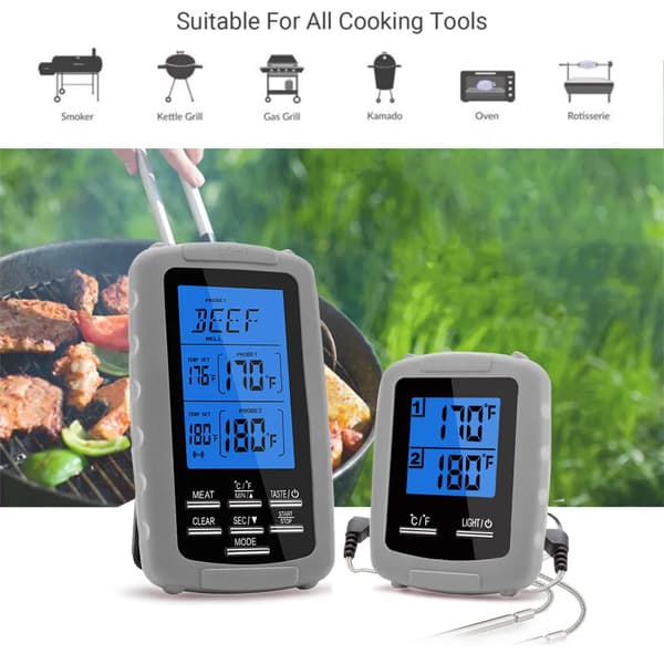2PCS Trådlös Kötttermometer Mat Grill Termometer BBQ Grill Röktermometer Spis Digital Termometer med Dubbel Sond
