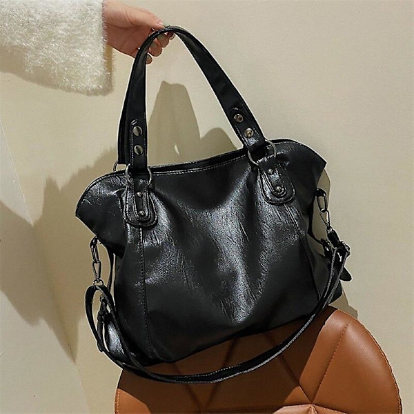 Handväska Mjuk Stor Kapacitet Lyxig Väska Handväskor För Kvinnor Design Pu Läder Dam Axelväska Tote Retro Oversized Shopper Bag（Svart）