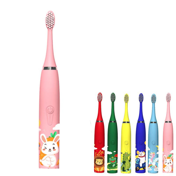 Elektrisk tandborste för barn Automatisk tecknad vattentät tandborste Sonic USB laddning (Rosa)