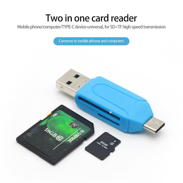 Kortläsare 2 i 1 Multifunktionell Hög Hastighet Överföring Drivrutinsfri Multi-system Multi-kortläsare Universal Mini Usb Typ-c Tf Sd-kortläsare Adapter