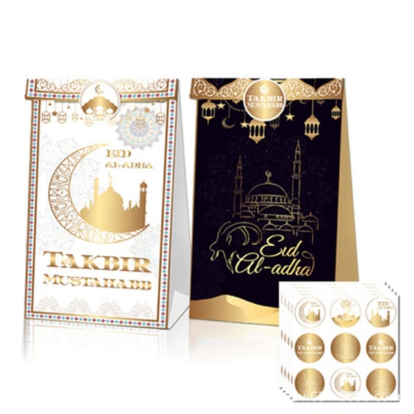 12 stk. Eid Mubarak gaveæske i papir til muslimsk fest Goodie Candy Treat Packing Pouch